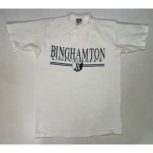 VINTAGE Binghamton University Graphic T-shirt Men Medium White 90s Single Stitch